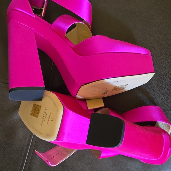 NWT Jimmy Choo Gian Fuchsia satin 140 platform heel 40 - Picture 3 of 3
